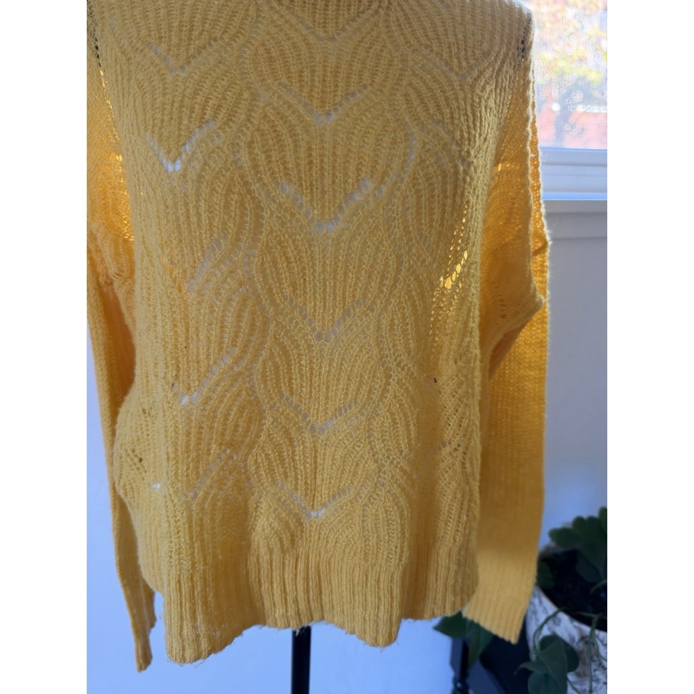 BP. Pointelle Knit Sweater Womens Small Yellow Mock Neck